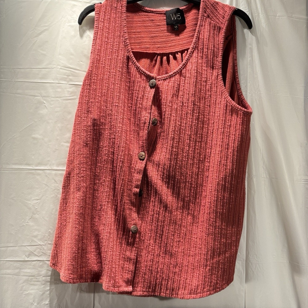 Anthropologie W5 Coral Button Front Textured Tank Top Sz XL Casual Relaxed Fit